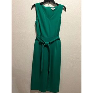 Calvin Klein  Emerald Green V Neck Sleeveless Wide Leg Jumpsuit Belted Size S